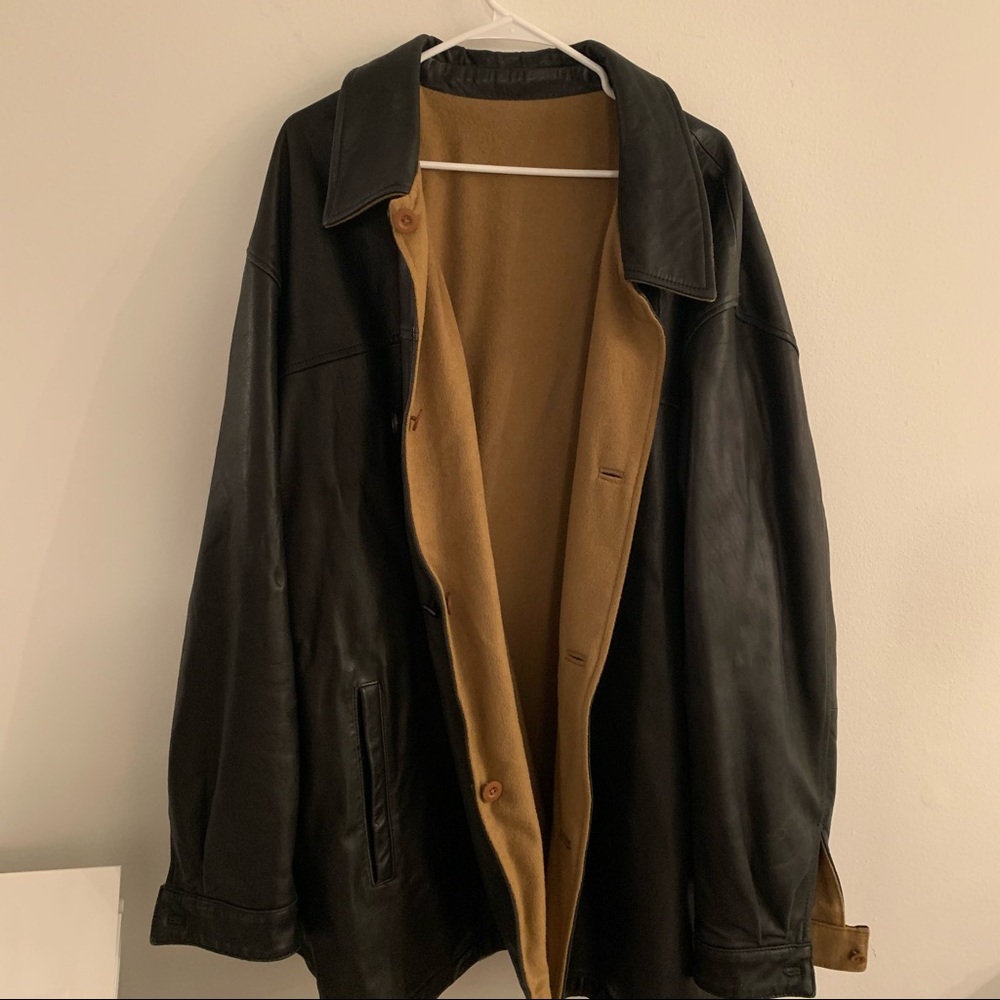 Claude Lamont Reversible Leather Wool and Cashmere Collared Button Coat 4XB